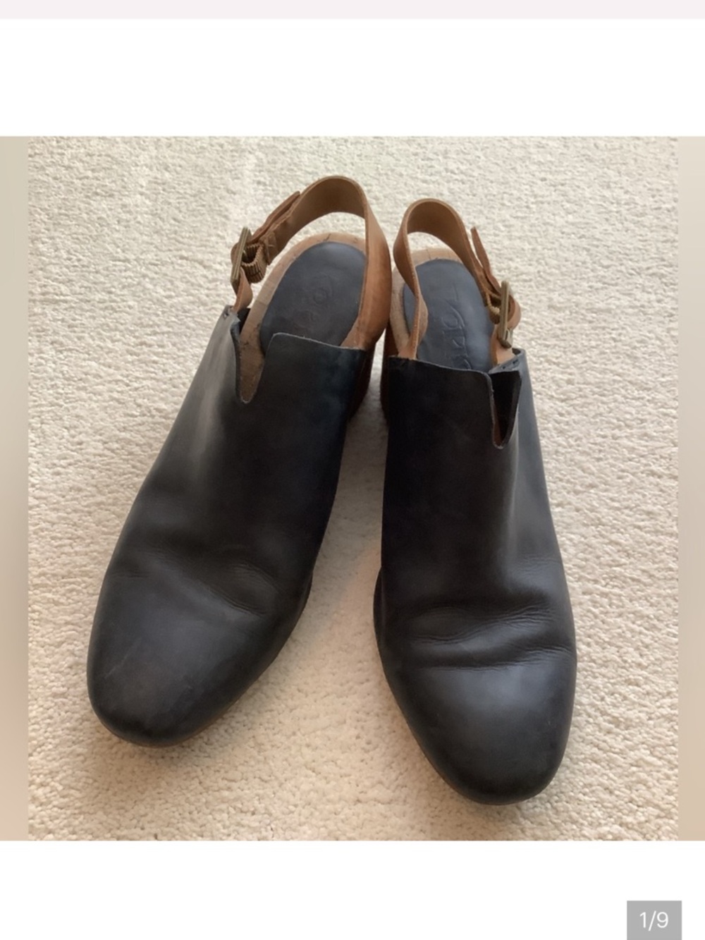 Korks Black Brown Sling Back Strap Heeled Mules Clogs Cork Heel 8.5